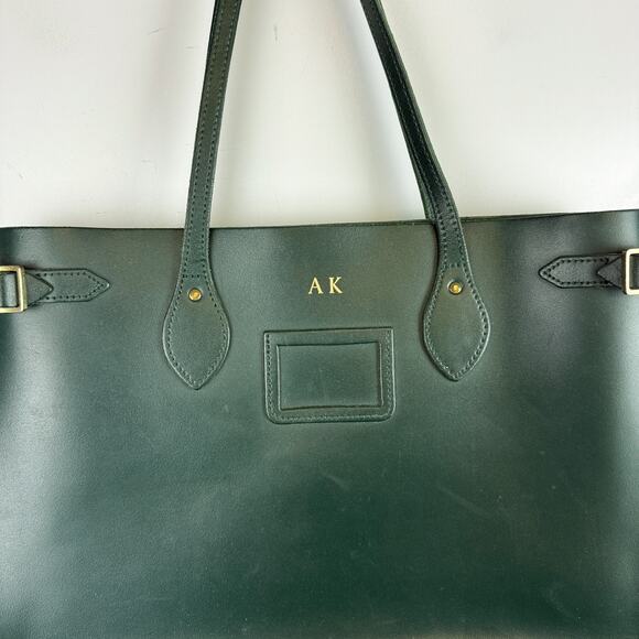 The Cambridge Satchel Company Tote Bag Leather in Racing Green Gold “AK” - Picture 2 of 13